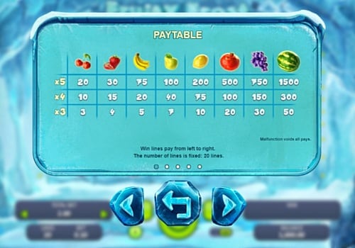 Аппарат Fruity Frost - таблица выплат Таблица выплат в аппарате Fruity Frost
